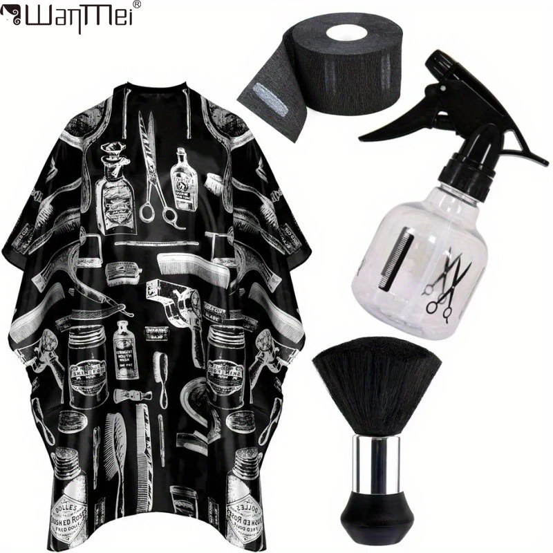 

WANMEI Barber wrap set Waterproof Hair Cutting Cape with Neck Duster Professional Barber Salon Hairdressing Gown Brush Set
