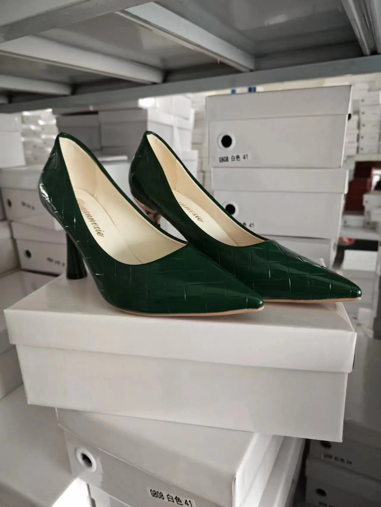 Green Plaid Classic Casual High Heels New Pattern Embossed Fashion Oversize Shoes In Spring and Summer 2023 Pumps Women Shoes