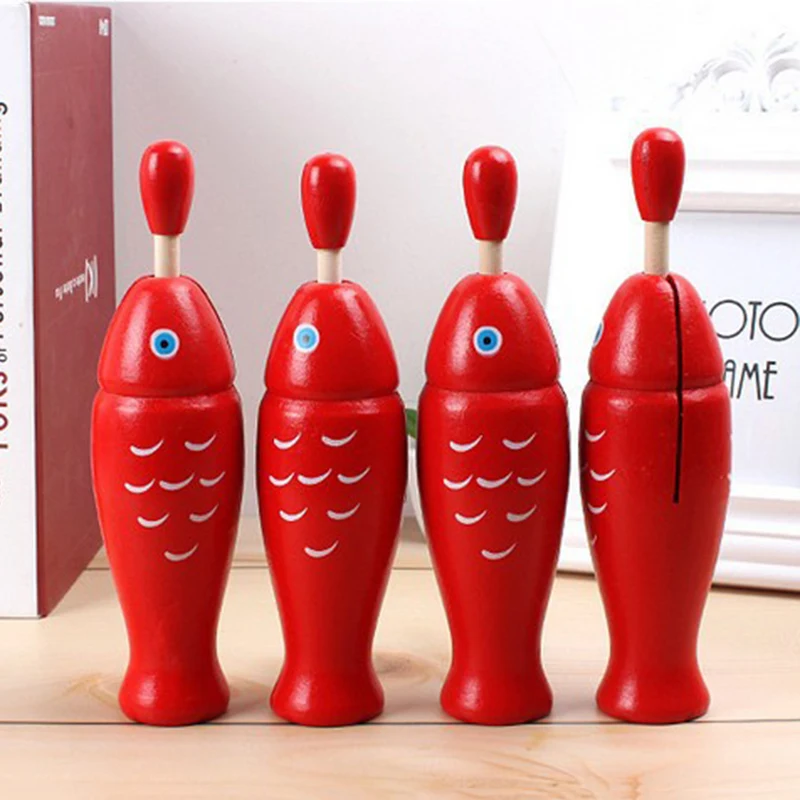 Drewniany instrument perkusyjny Orff sprzęt muzyczny pojedyncza rurka dźwiękowa dwukolorowa blokada drewna czerwona drewniana ryba zabawki muzyczne dla dzieci