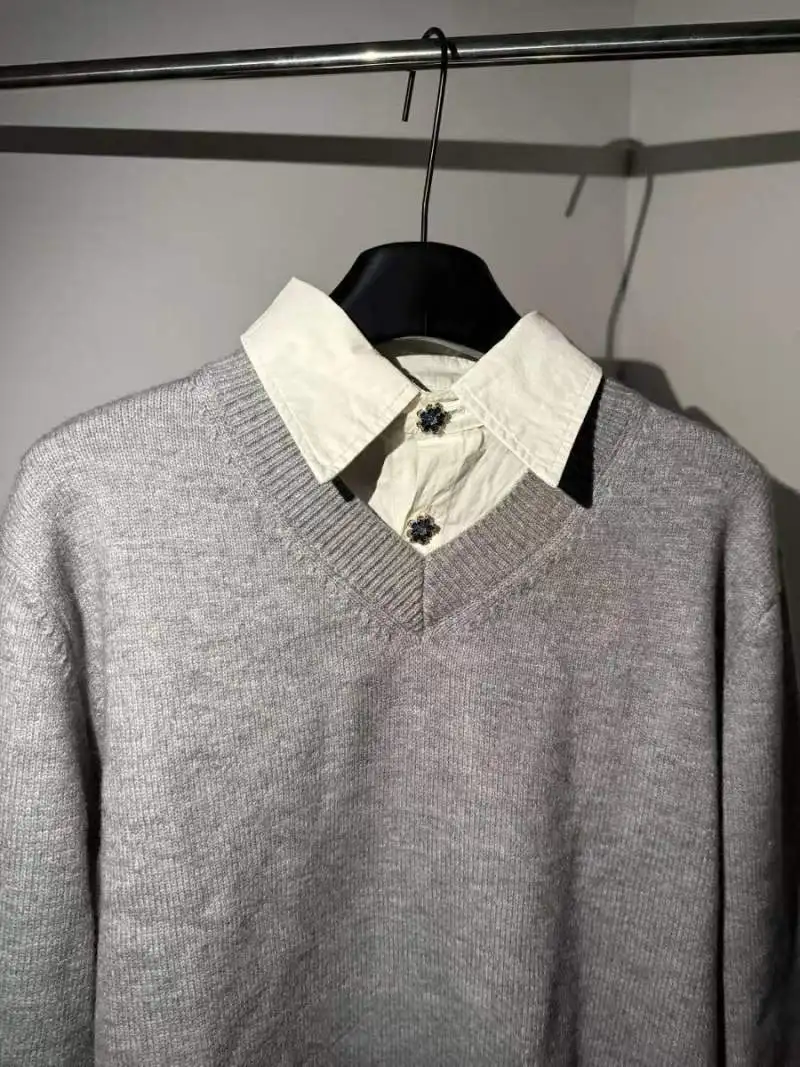 سترة تريكو عالية nce V-Ne Sle للرجال للخريف والشتاء كاجوال فضفاضة تناسب ألياف البوليستر الناعمة سترة طويلة Sve