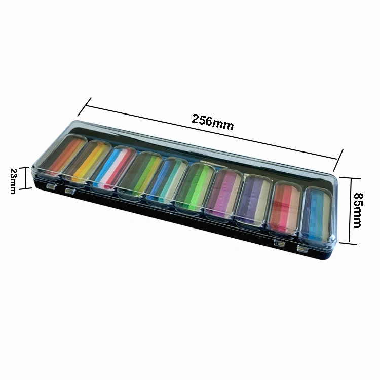 Pallet da 10 rivestimenti divisi Tavolozza di colori idrofacciali attivata dall'acqua Colori arcobaleno Nuovo body painting Art