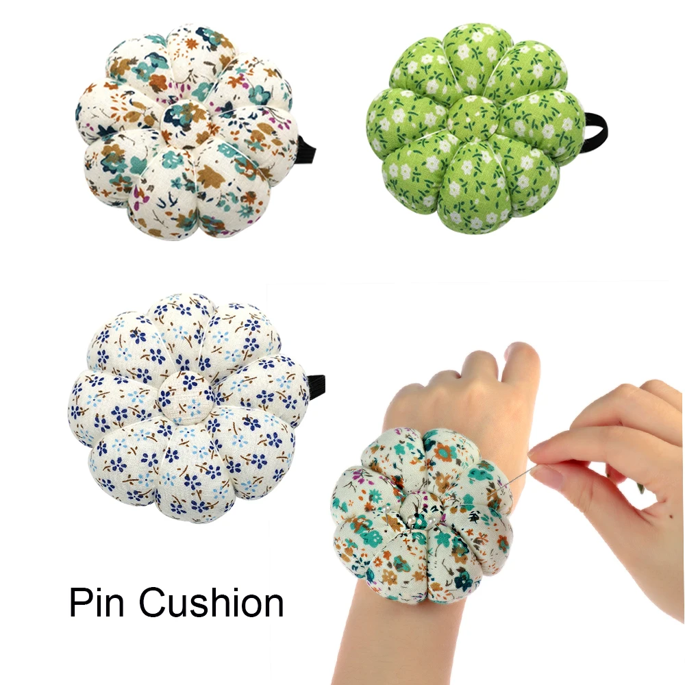 Safety Needlework Button Wrist Strap Fabric Cotton Pin Cushion Needle Holder Sewing Accessories Needle Pillow