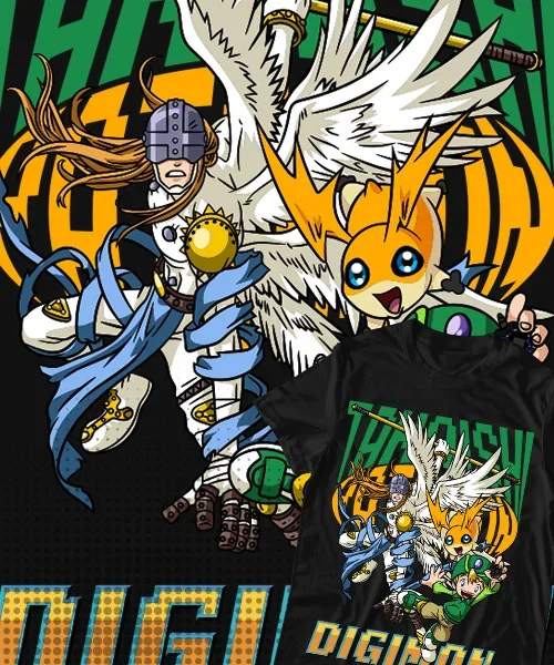 Camiseta unisex Digimon Takaishi y Patamon Transformación Angemon Cotton anime T-shirt