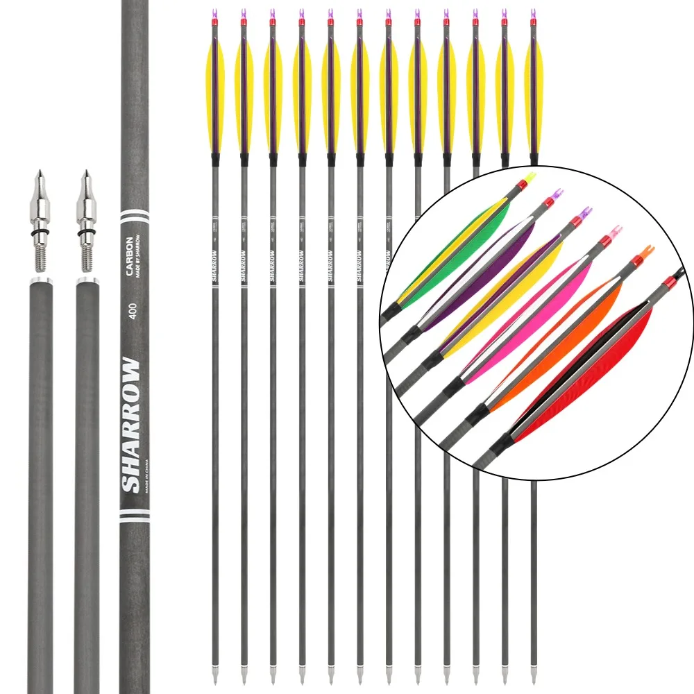 

6/12 шт. смешанная карбоновая стрела для стрельбы из лука, позвоночник 400 ID 6,2 мм, карбоновый древок для стрел, 100 г, наконечник стрелы, лук, охотничья стрельба по мишеням, тренировка