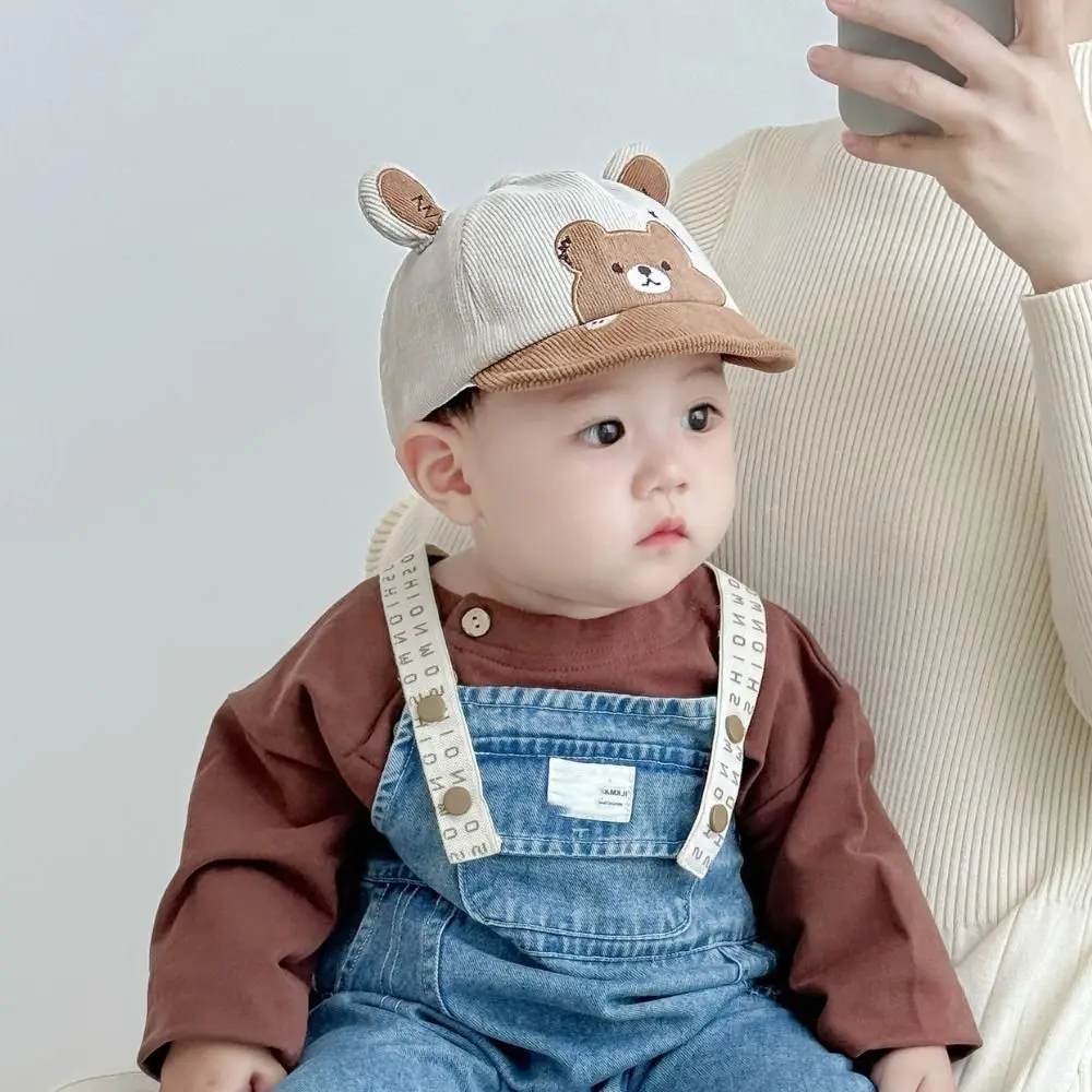 

Милая хлопковая шляпа-ведро для младенцев с широкими полями, детская шляпа от солнца с мультяшным медведем, солнцезащитная шляпа Kawaii для новорожденных, плоская кепка для малышей