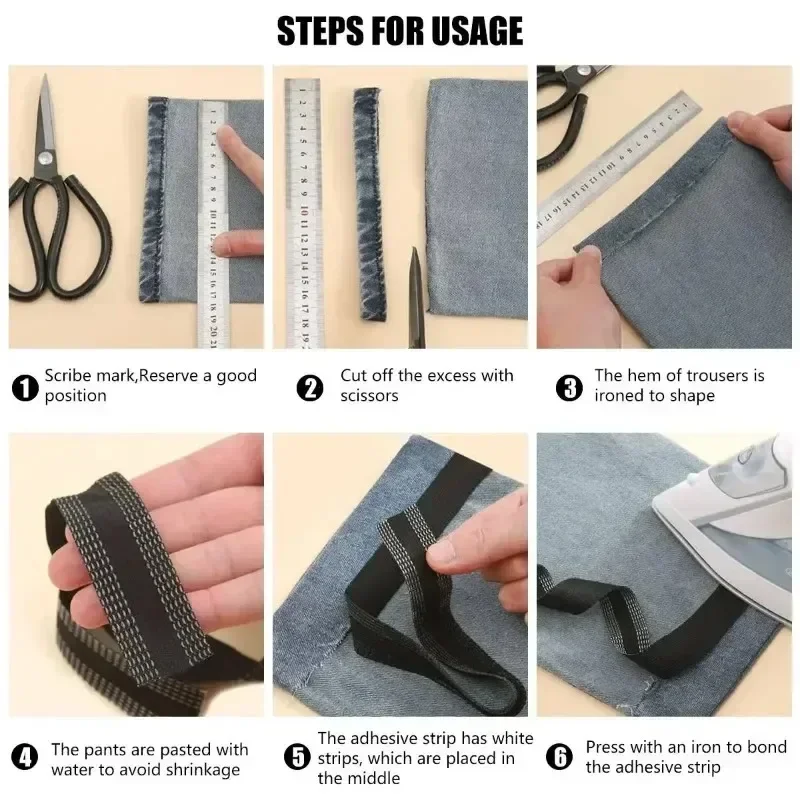 1-100M Self-Adhesive Pants Hem Paste Tape Trouser Edge Paste Iron-on Pant Shorten Repair Jean Hemming Tape For DIY Sewing Fabric