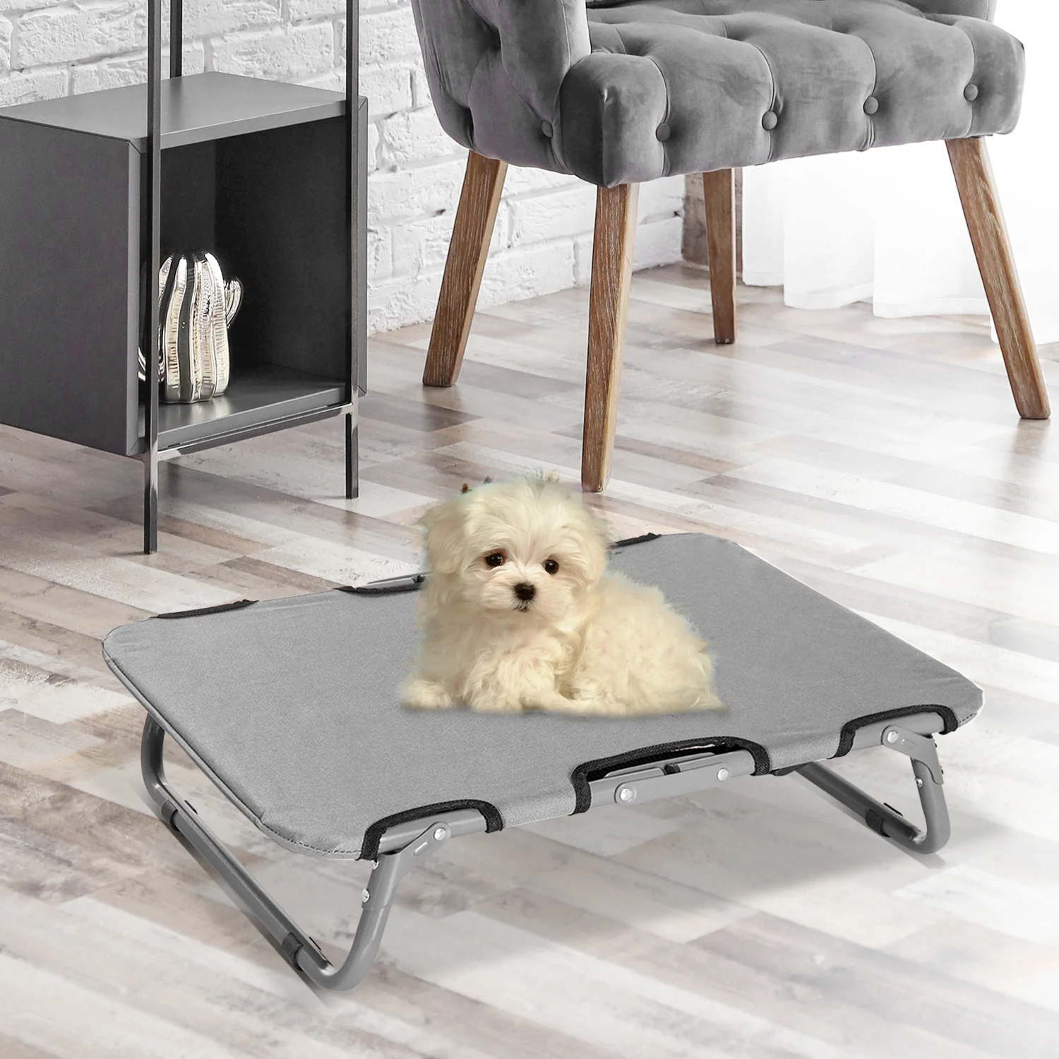 PawHut hondenlounger buiten hondenbed kattenbed slaapplaats opvouwbaar grijs