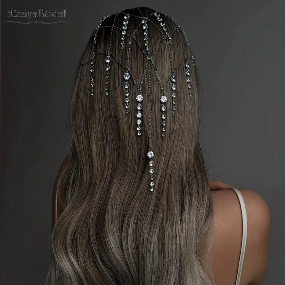 

Модная свадебная повязка на голову с кристаллами и кисточками, женская шиньон, свадебная фата DH006