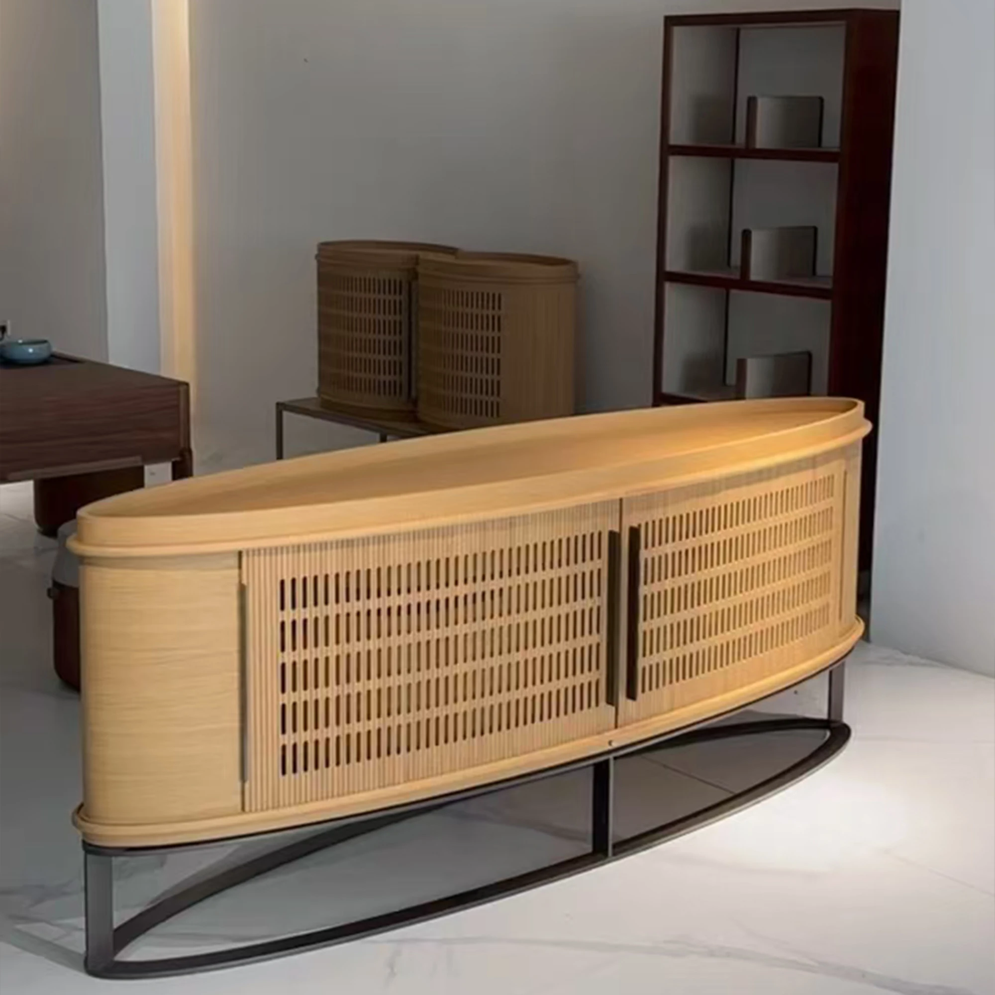 Modern simple hand-pulled sliding wooden cabinet light luxury display high value side cabinet