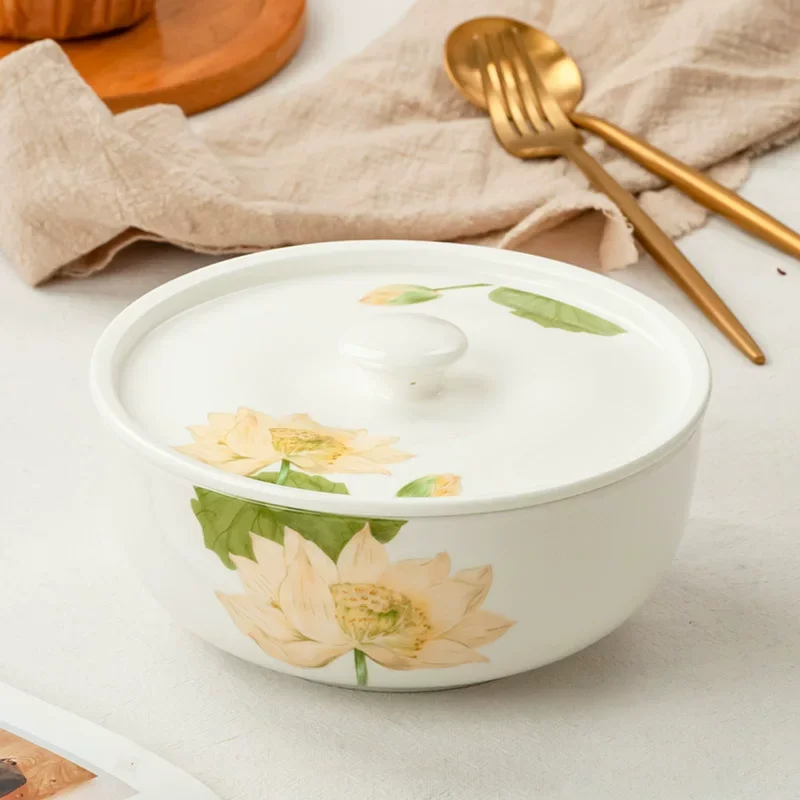 7inch, bone china cereal bowl with lid, Chinese painting design, porcelain noodle bowl, vintage bowl, salad bowl paste bait bowl