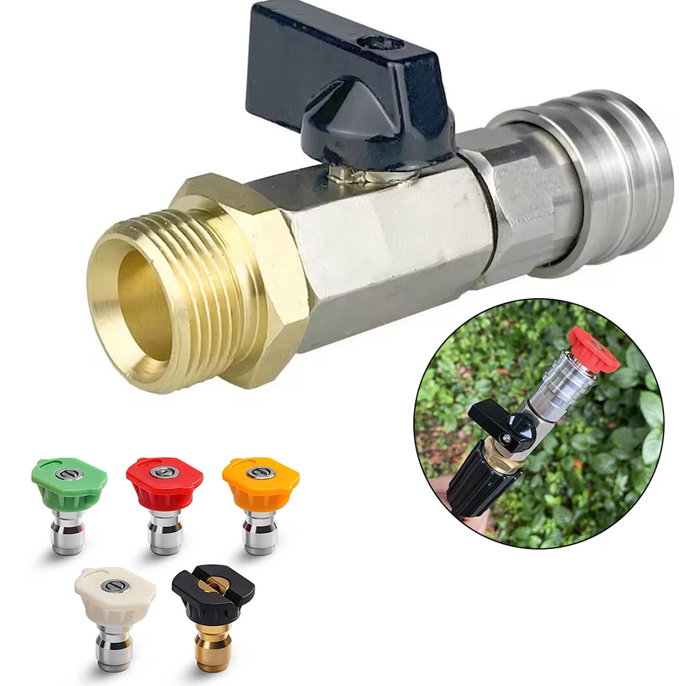 

1/4-дюймовый быстрый разъем для мойки высокого давления, шаровой клапан, переключатель для шланга и 5 шт., насадка для мойки высокого давления, инструмент для мойки автомобиля