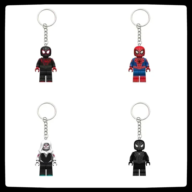 Spiderman Gwen Peripheral Movies cartoon building blocks keychain Marvel creative diy assembled toy bag pendant accessories gift