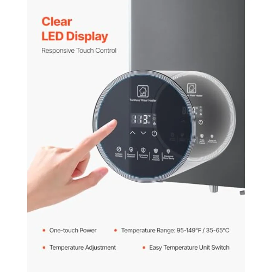 سخان مياه يعمل بالغاز بدون خزان 4.3 جالون داخلي 100000 وحدة حرارية بريطانية سخان مياه ساخن فوري مع تحكم ذكي في درجة الحرارة وشاشة LED شفافة