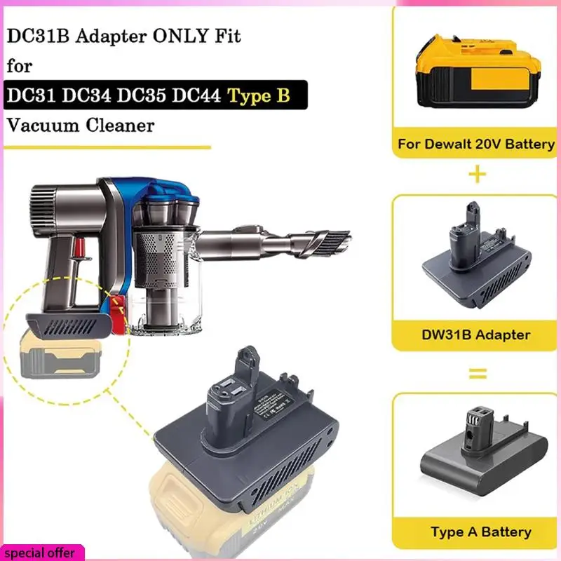 A64Z DW31B Battery Adapter For Dewalt 20V Li- Battery To For Dyson Type B DC31 DC35 DC34 Battery Vacuum Cleaner Tool Durable