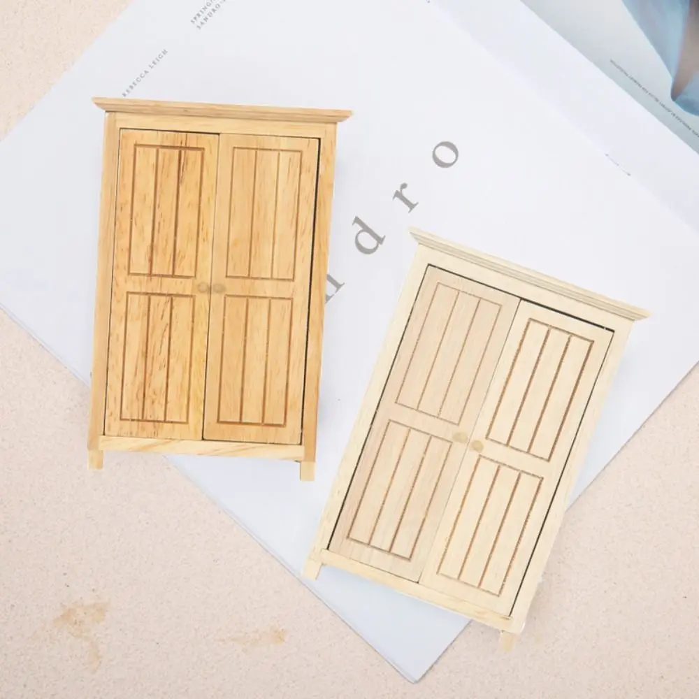 1:12 Pretend Play Toy Wooden European Miniature Furniture Model Double Door Simple Doll House Accessories BJD