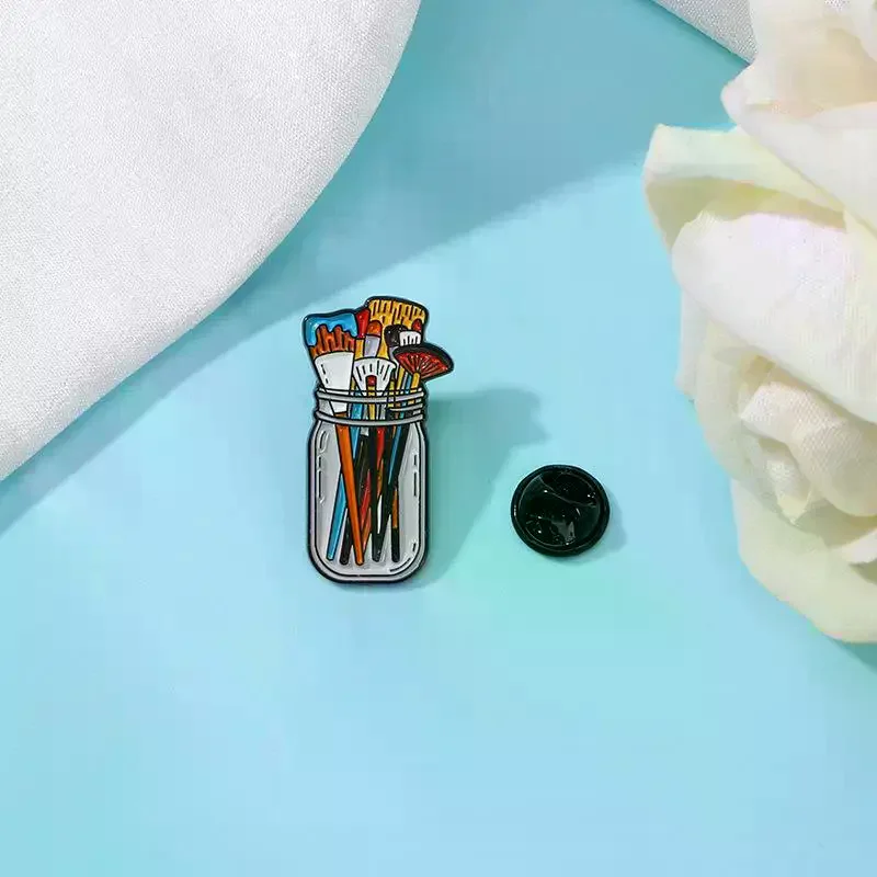 Paint Brushes In Clear Jar Enamel Pin UV Screen Printing Artist Badge Artist Supplies Brooch Makeup Brushes Pins