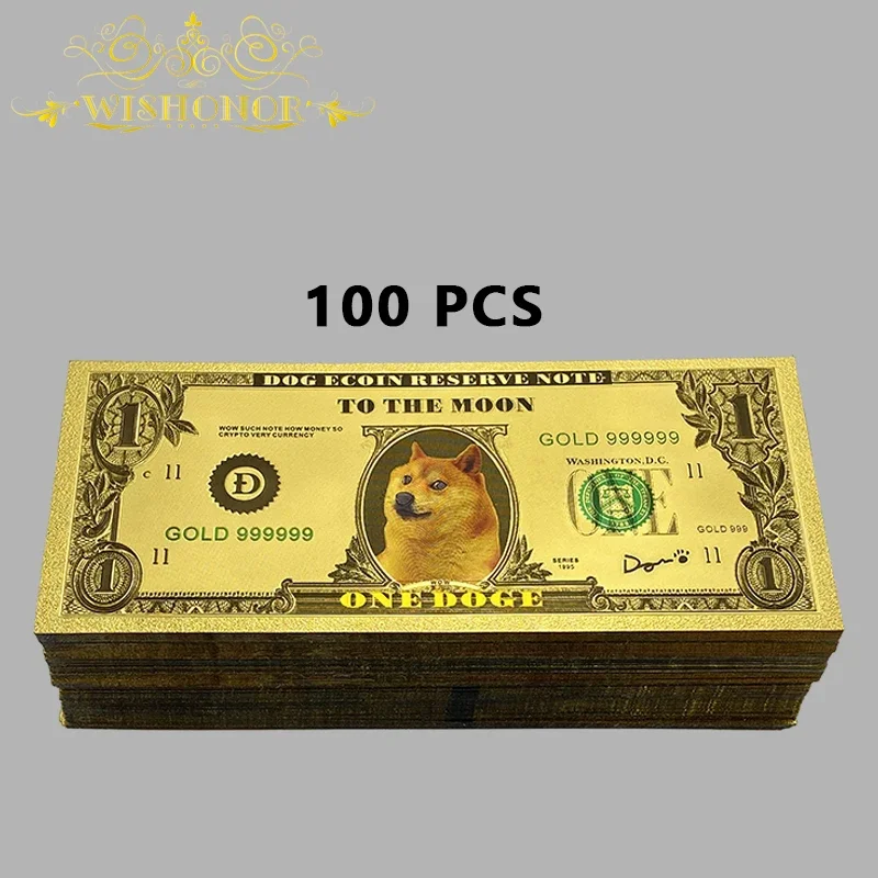 Hot Sales 100pcs 1 Bitcoin 1 Dogecoin And 100 Bitcoin Banknote BTC Bitcoin Gold Banknotes in 24k Gold Plated For Collection