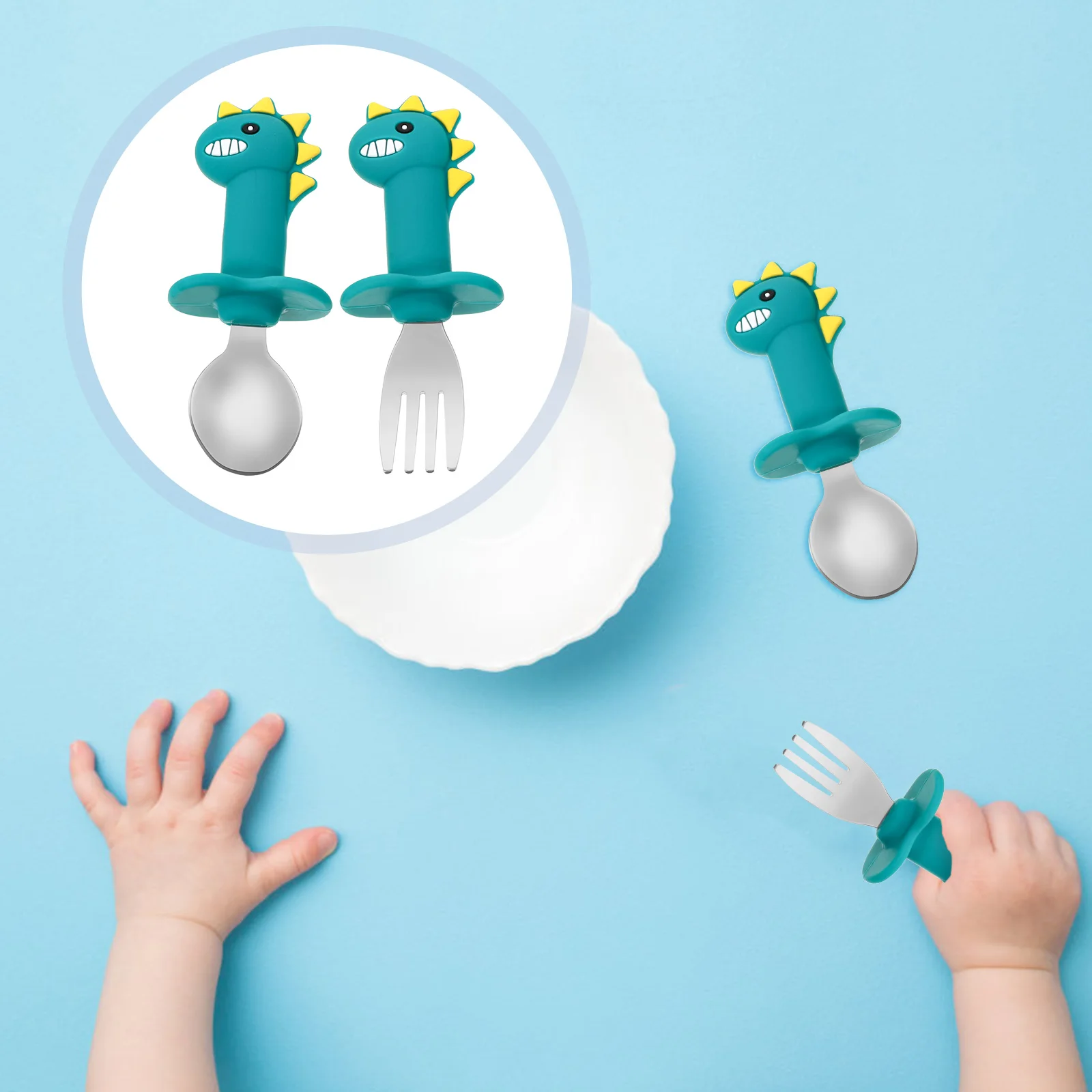 

Silicone Spoon Fork Baby Training Tableware Toddler Cutlery Safe Cartoon Design Non Slip H Kids Learning Utensils