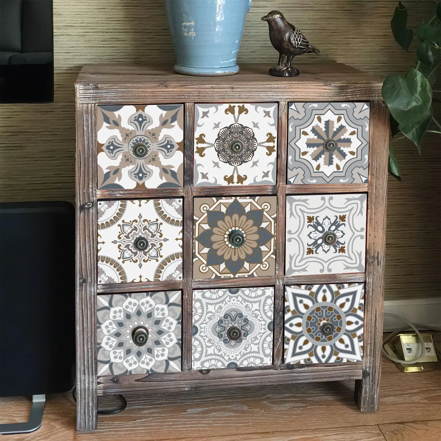 Morandi Retro Blumenfliesen-Wandaufkleber Europäisches Kunstmuster Selbstklebender Keramikfliesen-Aufkleber Hintergrund-Wandaufkleber – Detail 6