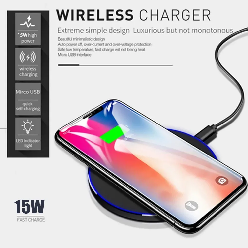 Wireless Charger 15W  for iPhone 15 14 13 12 11 Pro Max X Samsung Xiaomi Phone Chargers Induction Fast Charging Dock Station