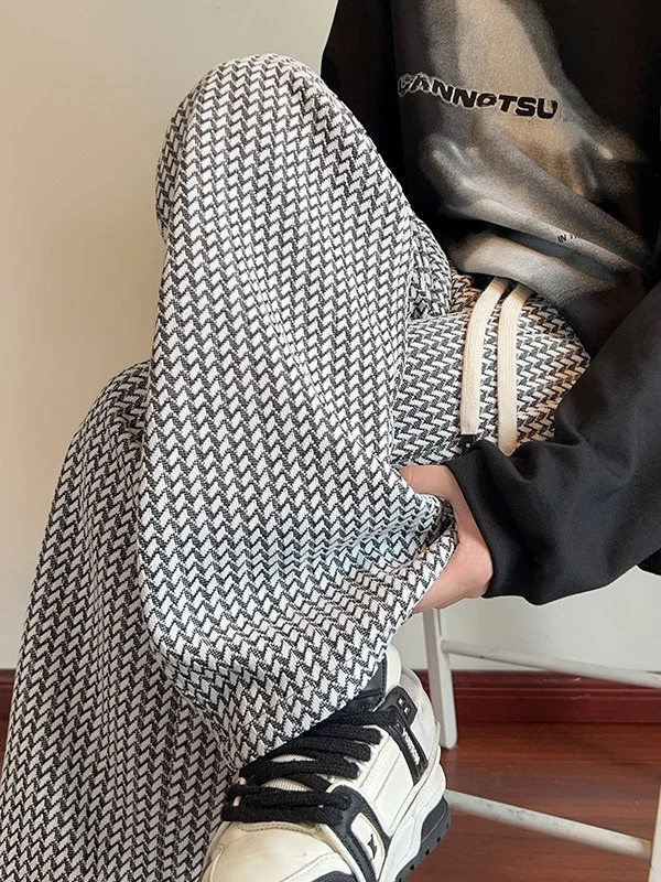 

Мужские повседневные брюки прямого кроя, осенняя мода, брендовый стиль, в клетку, с драпировкой, с бахромой, с узором «рыбья кость»