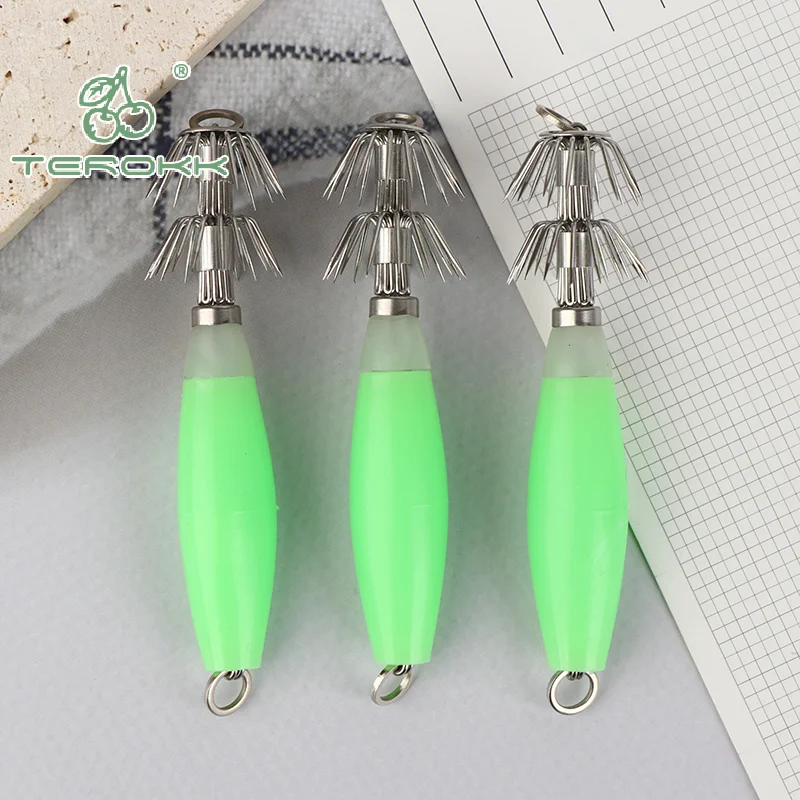 

3 шт. светящаяся приманка для кальмара, древесная приманка для осьминога, приманка для креветок, светящаяся рыболовная приманка, приманка для морской воды, каракатица, джиг, крючки для кальмара