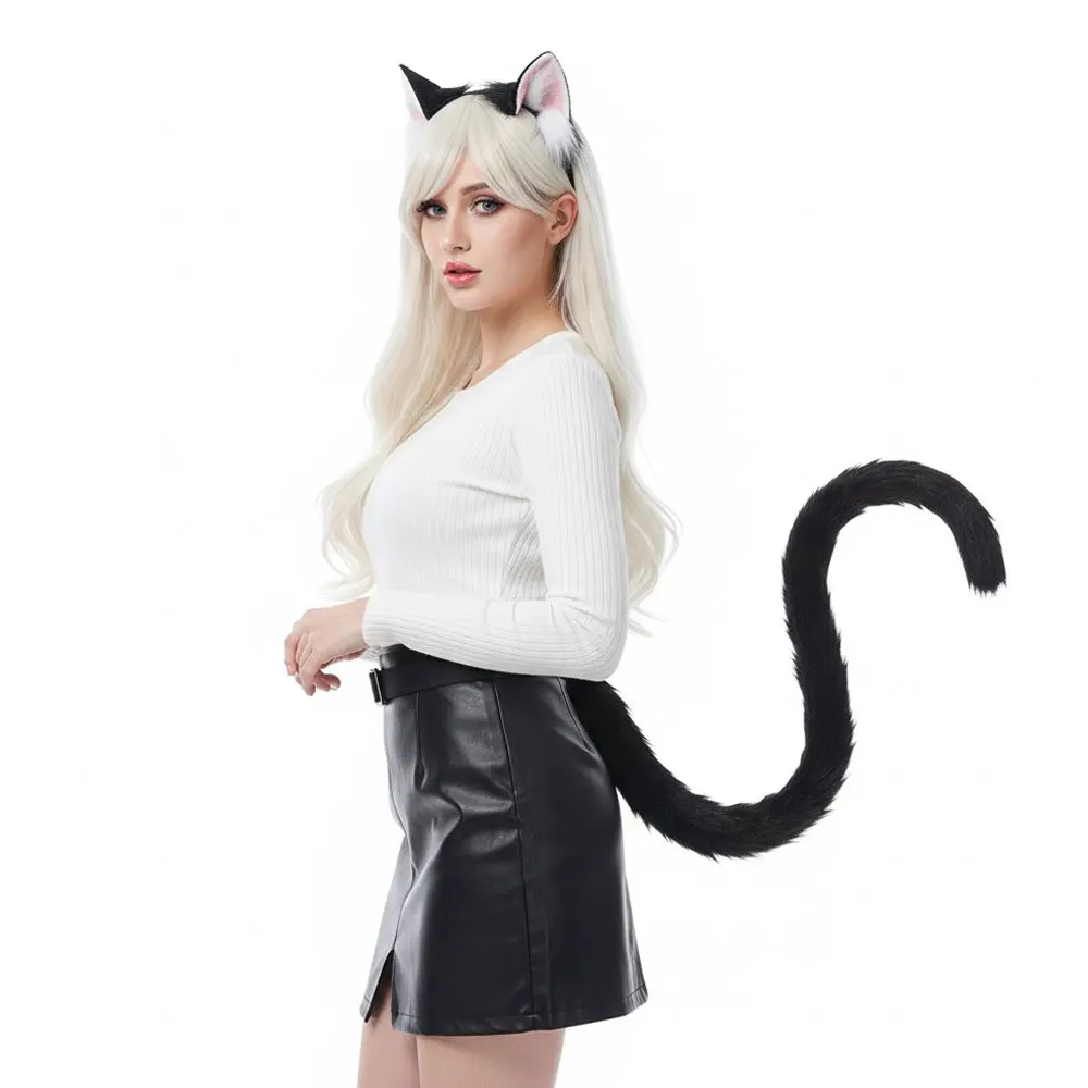 

Luxe & Kawaii (Focus on Style) Роскошная повязка на голову с кошачьими ушками из искусственного меха - реалистичный комплект ручной работы с ушками зверя и хвостом, снаряжение для косплея