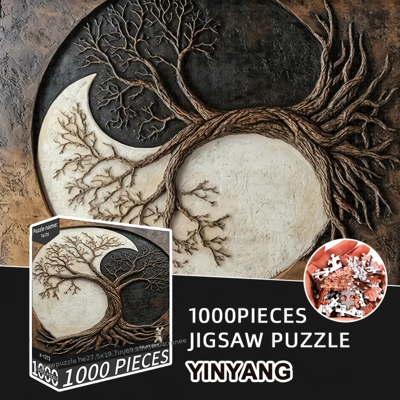 

1000pcs Jigsaw Puzzle Traditional Tai Chi Design 27.56"x19.69" with Back Alphabet Guide for Adults