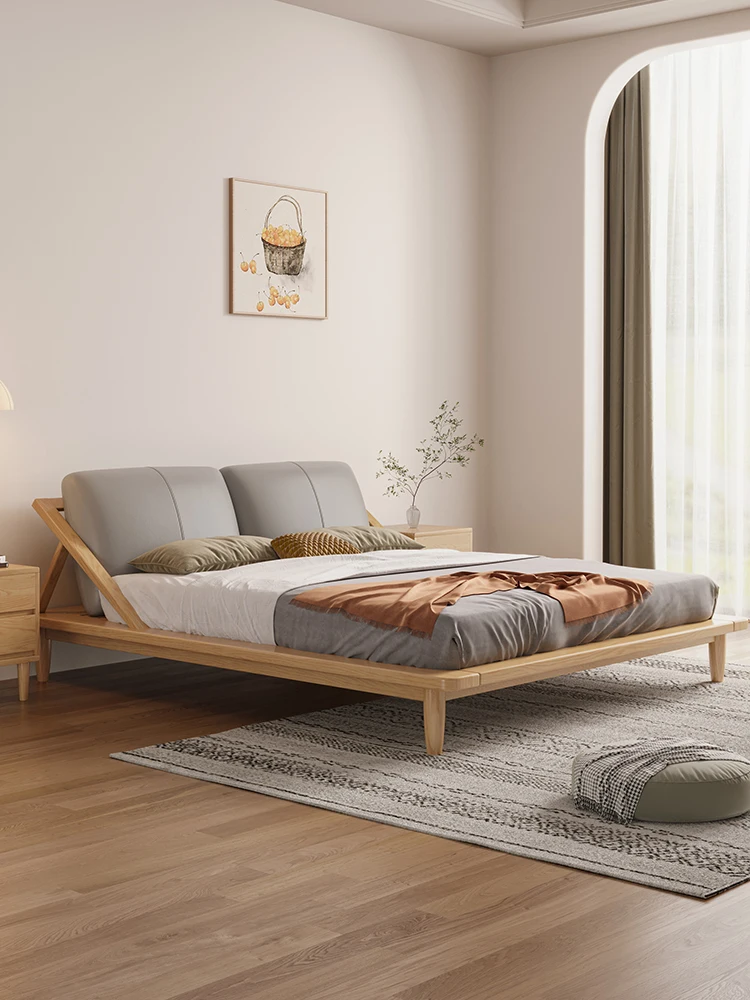 Ash solid wood bed log style bedroom bed modern simple Nordic wabi sabi style soft bag all solid wood