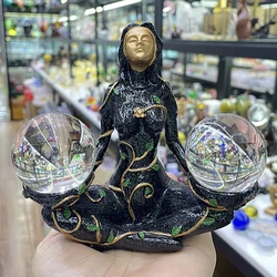 Holy Forest Guardian Goddess Mother Earth Statue Resin Crafts Crystal Ball Base Desk Decoration Lucky Wealth Strength Ornaments