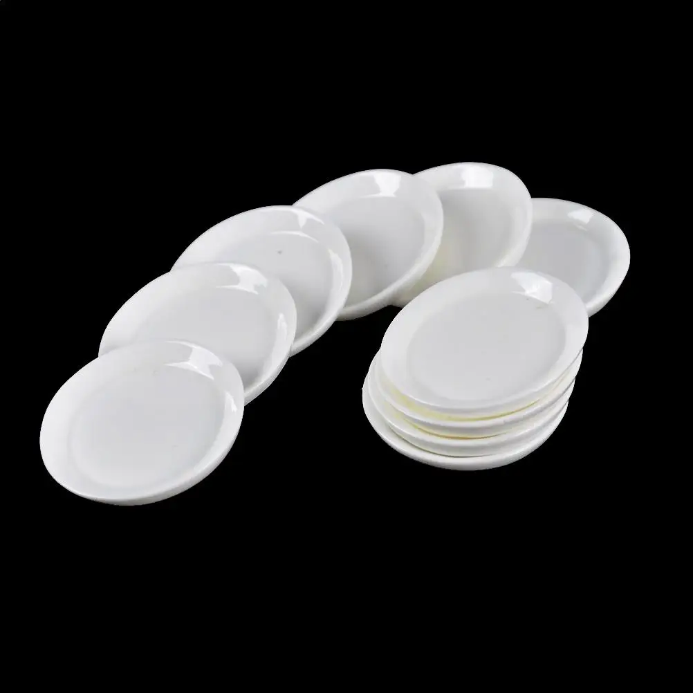 10Pcs Kitchen Toys Doll House Trays Plates Doll Durable Mini Food White Dishes Tableware Miniature Doll House Accessories