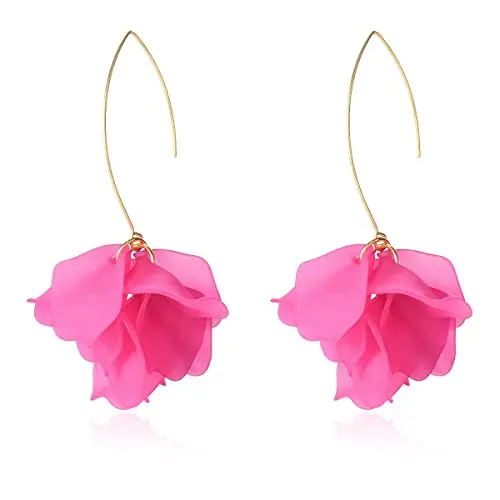 Classic Pink Flower Petal Drop Earrings Vintage Acrylic Flower Drop Earrings Multi Color Flower Drop Earrings for Women Gifts