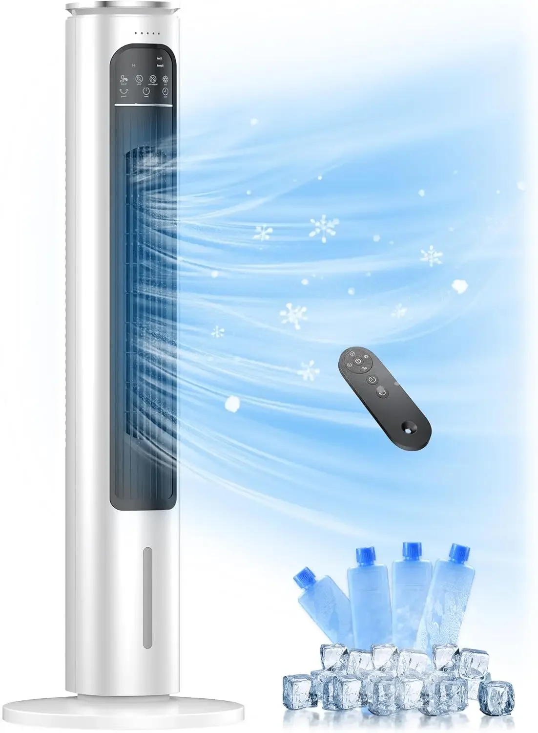 Air Cooler, 37” Portable Air Conditioners, Swamp Cooler,4 Modes, 12H Timer, 70° Oscillating, Removable Water Tank, Ice Packs, Re