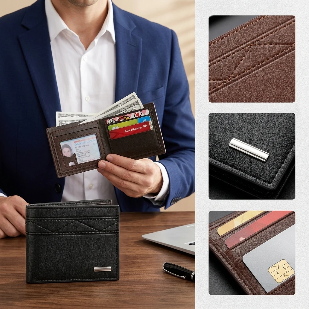 PU Leather Men‘s Short Wallet Multi-slot Card Holder Large Capacity Coin Purse Business Casual Male Wallet Handbag