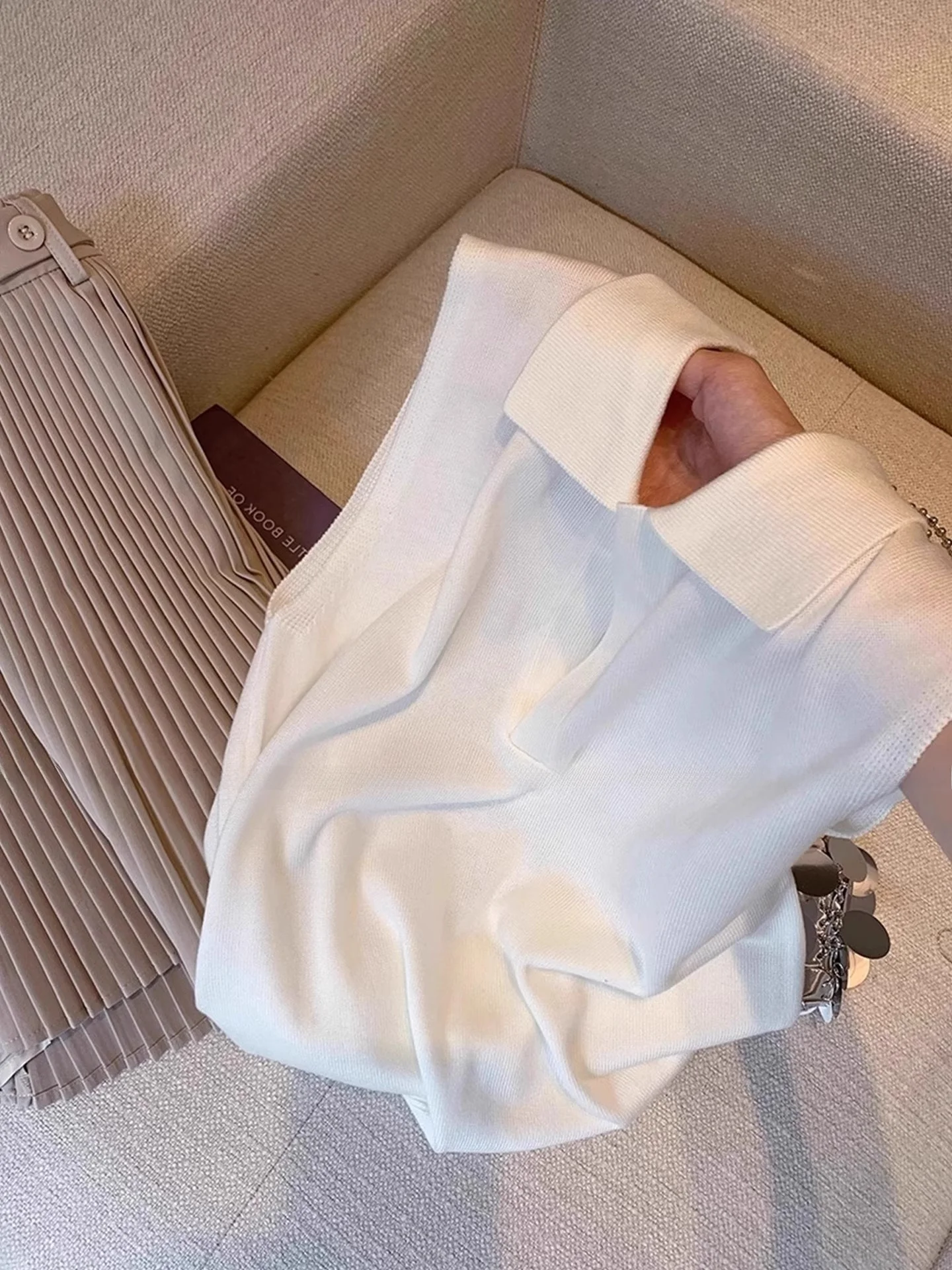 Faionable  Color Knitted Vest Svel Hoodie Skin-friendly Lazy Sle Women's Summer Top High-end Commute Sle