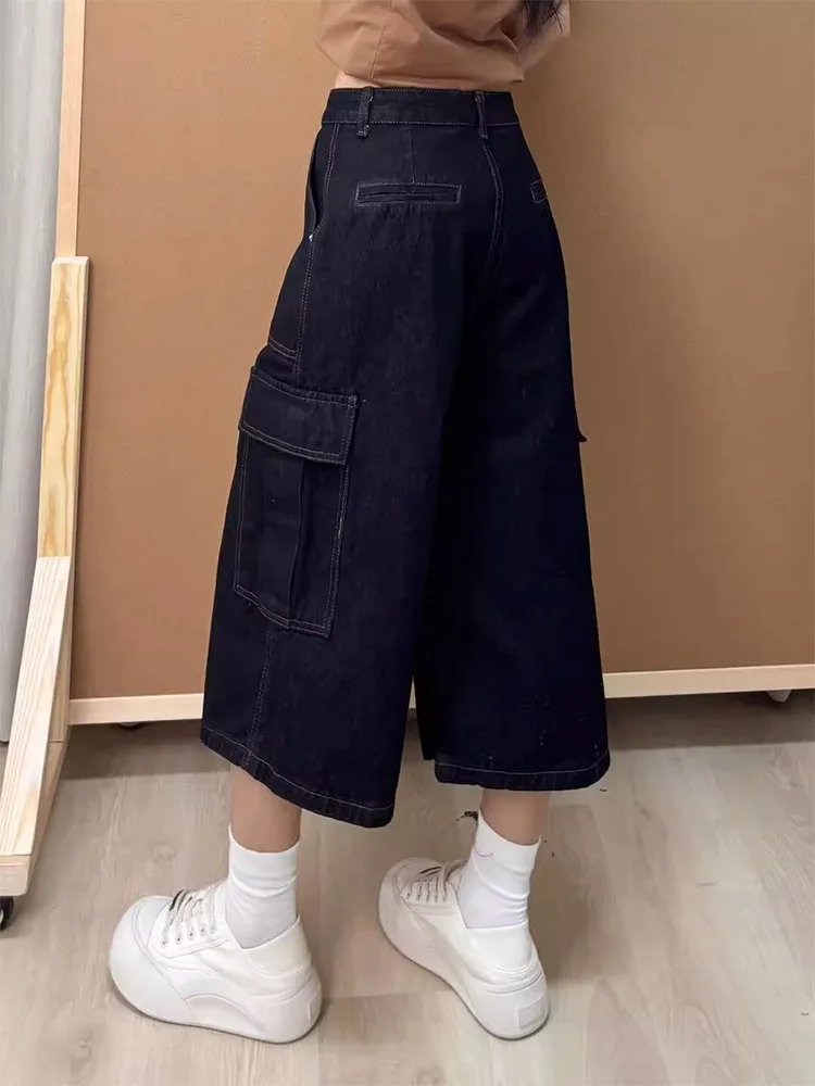 Jean de travail rétro américain pour femmes, Design de rue, ample, Slim, jambes larges, pantalon ort sept-quarts, coupe ample décontractée