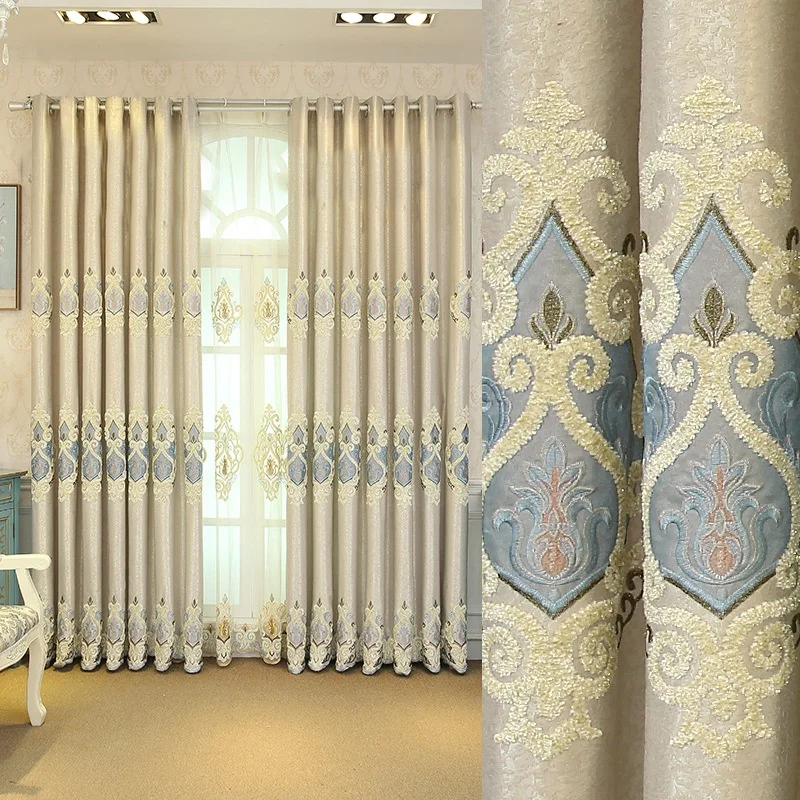 Luxuriöse Europäische Stilvolle Verdickte Maßgefertigte Bestickte Transparente Vorhänge, Wohnzimmer Schlafzimmer Große Fenster Gardinen, Elegante Heim-Dekoration