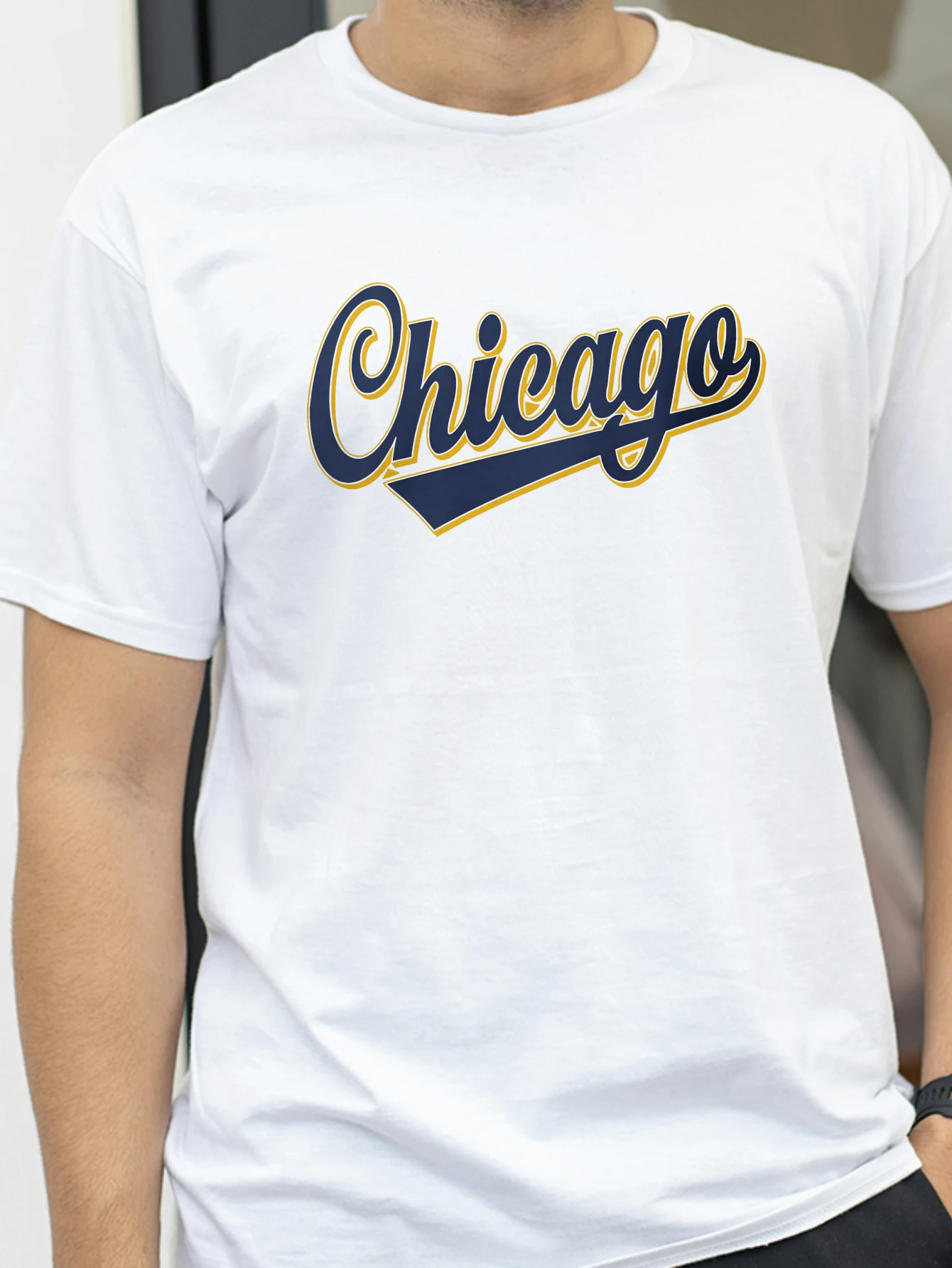 

Men's Chicago Printed T-Shirt Cotton Oversized Letter Graphic Tees for Women Summer Tops Urban Streetwear