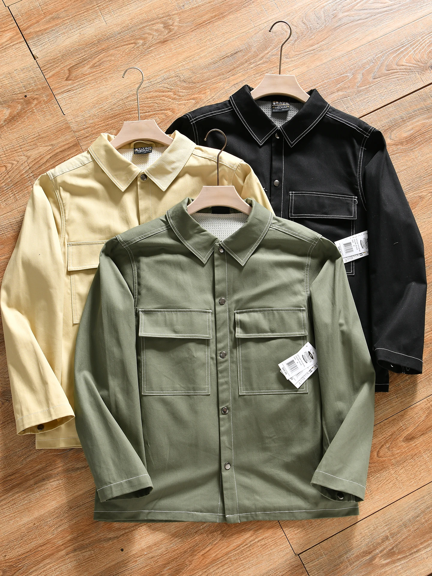 Men's Casual Outdoor Workwear Jacket Autumn Winter Standard Fit Cotton Long Sleeve Button up Shirt Style Straight Hem Jacket