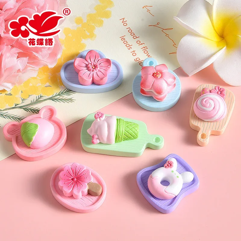 5pcs Sweet food play cherry blossom macaron series resin flatback cabochons diy crafts materials jewelry making charms