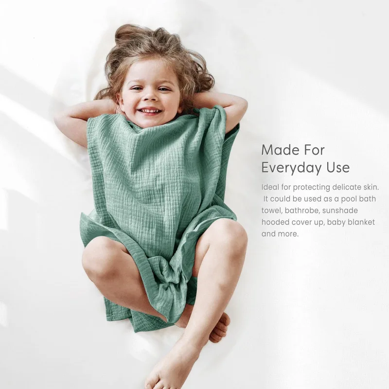Muslin Cotton Unique Cuff Baby Hooded Towel Bath Towel For Boys Girls Bathrobe Sleepwear Quick-dry Solid Color Infant Ponchos