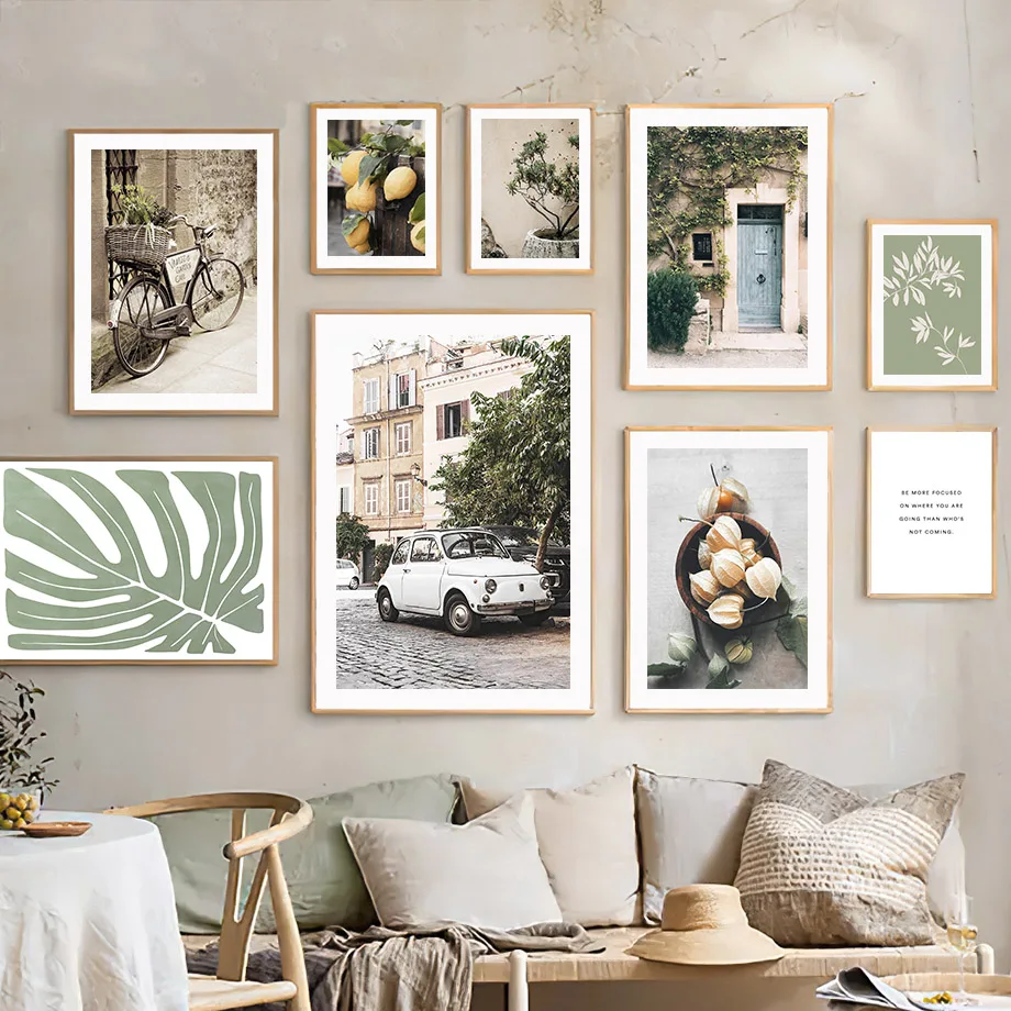Nordic Town Retro Car Street Lemon Tree Leaf Wall Art Canvas Painting Posters And Prints Wall Pictures Living Room Bedroom De