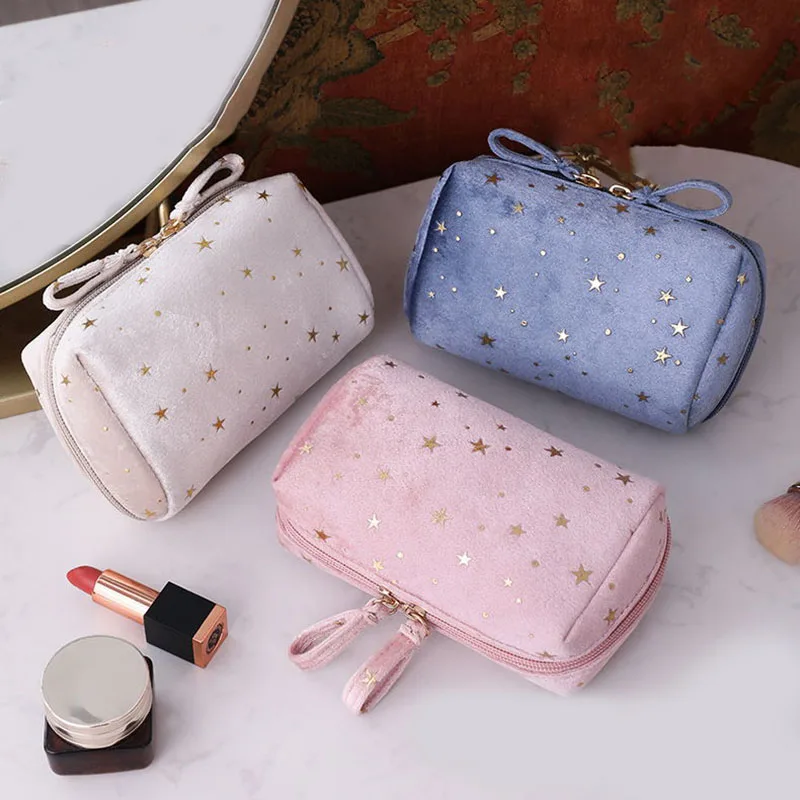 Cosmetic Bag Toiletry Package Women Travel Girl Vintage Soft Velvet Organizer Makeup Bags Lipstick Pouch Beauty Case Pouch