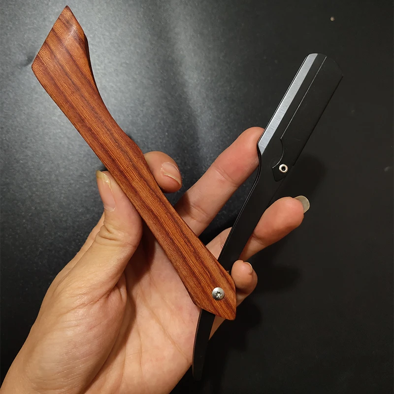 Fryzjer klasyczna maszynka do golenia uchwyt na bezpieczniki mężczyźni drewniana rączka krawędź prosta brzytwa fryzjerska uchwyt składana maszynka do golenia