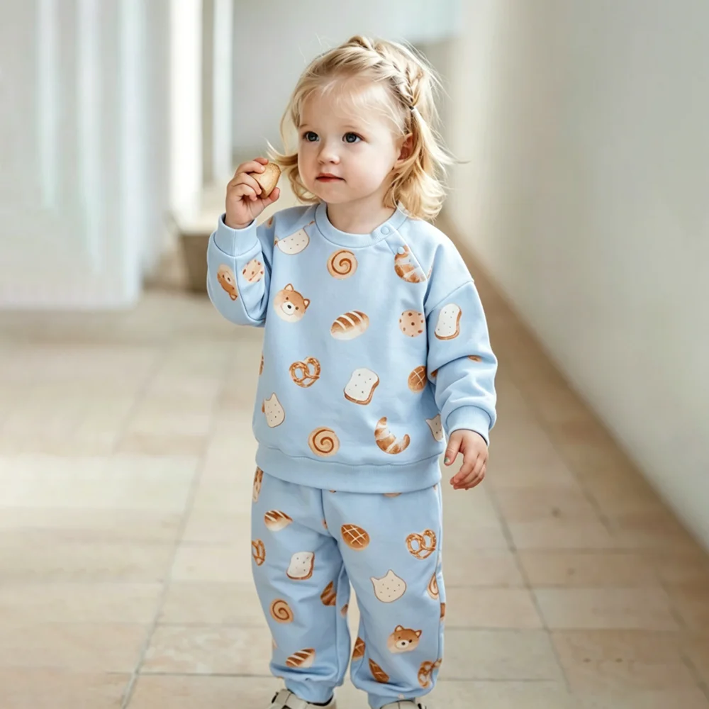 Kids Fleece Lined Tracksuit Cartoon Print 2 Pieces Outfit Boys Girls Warm Autumn Winter Casual Sport Outdoor Children Sweatshirt
