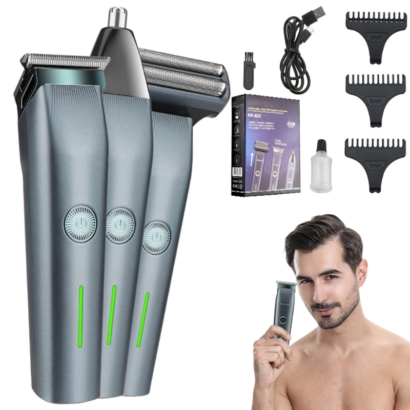 Men's Retro Oil Hair Clippers Hair Salon 3 in 1 Electric Clippers Home USB Charging Hair Clippers T-type Blades Scissors