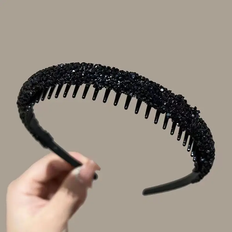 Non-slip Rhinestone Hair Hoops Bands Women Toothed Elastic Headbands For Women Shiny Luxury Hair Hoops Bezel Accessories