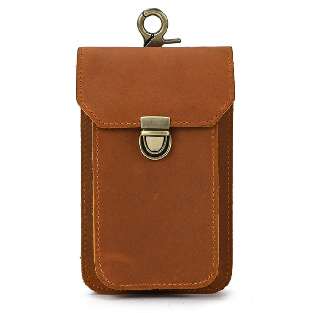 

Leather Double-layer Fanny Pack, Versatile and Fashionable Men's Premium Retro Fanny Packwearing Belt Hangingcowhide Mobile Bag.