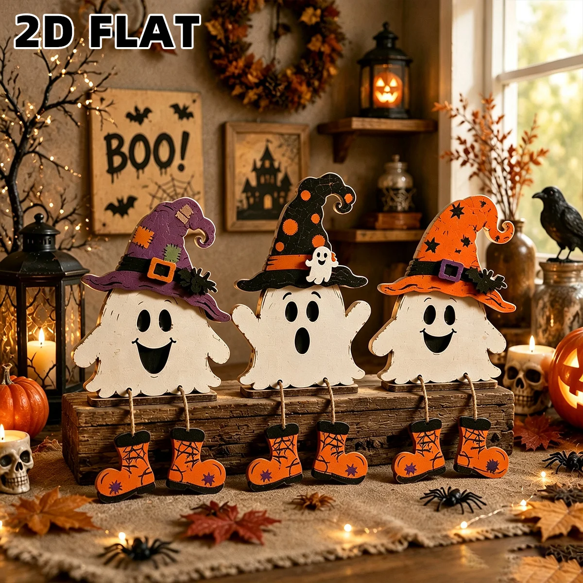 Randomly Assorted Halloween Wooden Decorations description 3