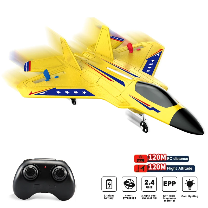 RC Flugzeug 2.4G 2CH F22 Raptor Ferngesteuertes Schaumstoff-Flugzeug mit LED-Lichtern RC Segelflugzeug Handwurf-Flugzeug Spielzeug Geschenke für Kinder